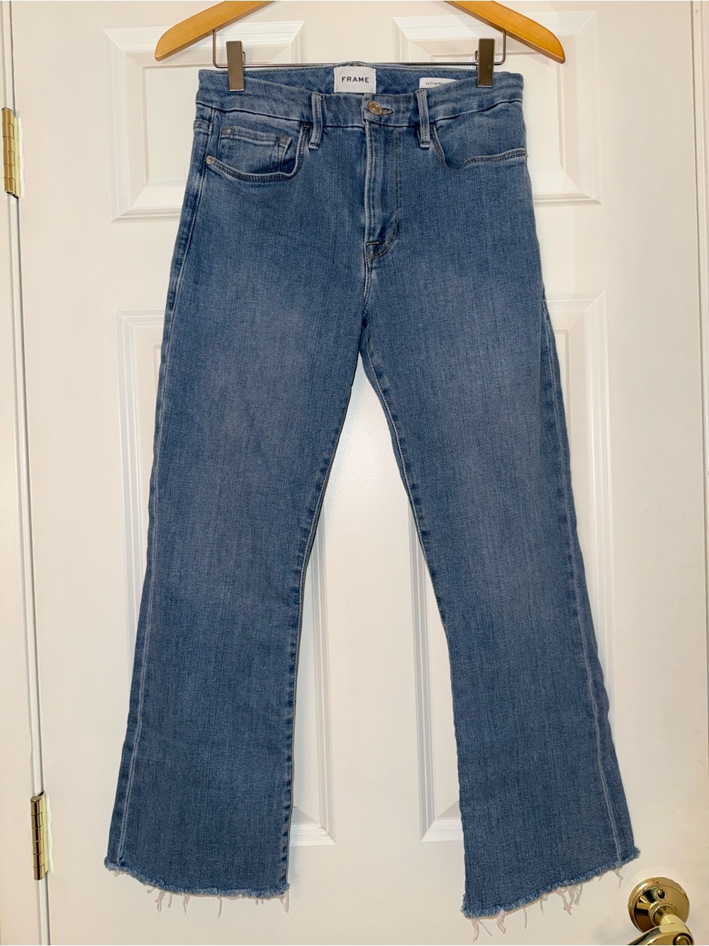 FRAME Denim Jeans Women 28 Le Crop Mini Boot Flare High Rise Stretch Raw Hem